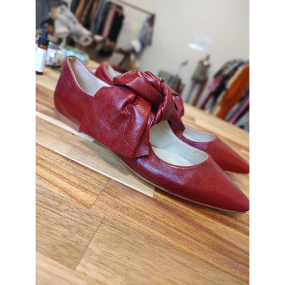 Zara Basics Red Bow Flats Size 38 Worn 1x Gorgeous - Picture 3 of 10